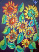 Pastel of sunflowers in Charlie's garden by artist Angie Young