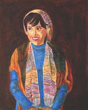 Self-portrait of artist Angie Young with a scarf